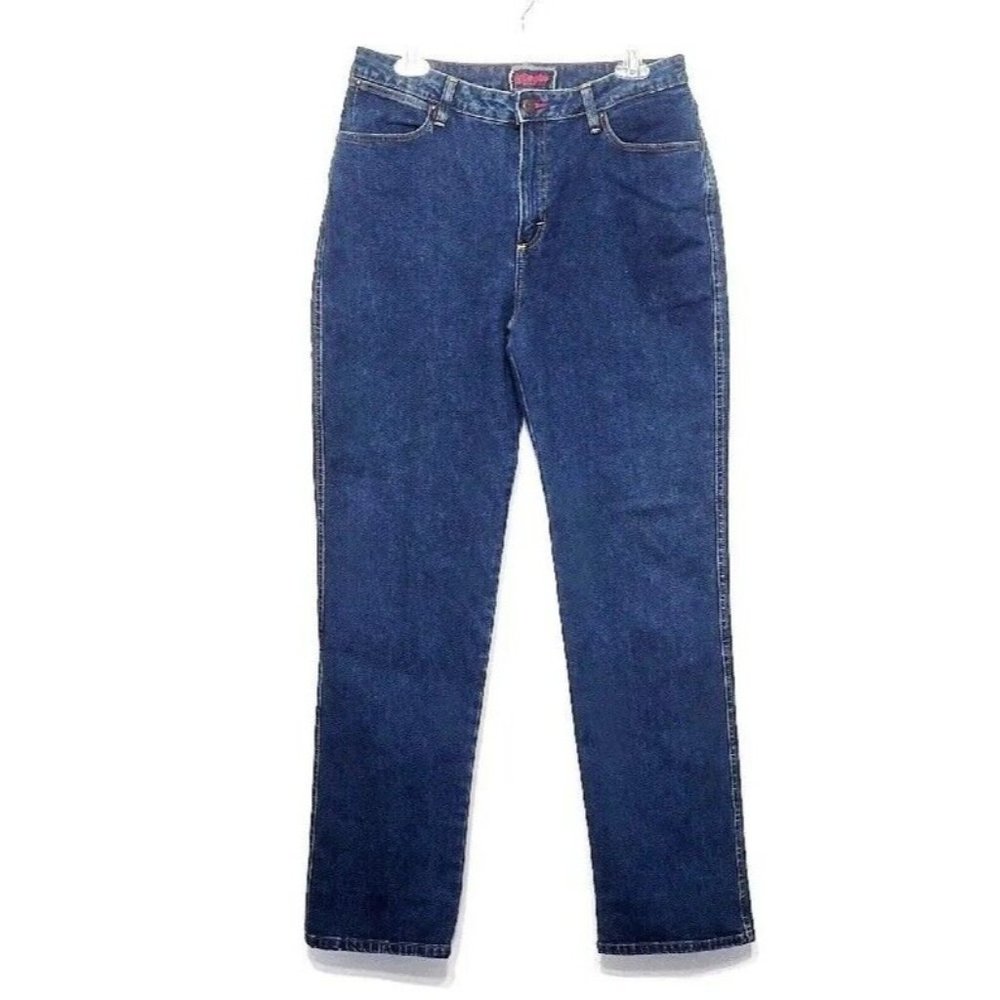 Vintage Wrangler Straight Leg Jeans Womens Size 11/12x32 High Rise Dark Wash